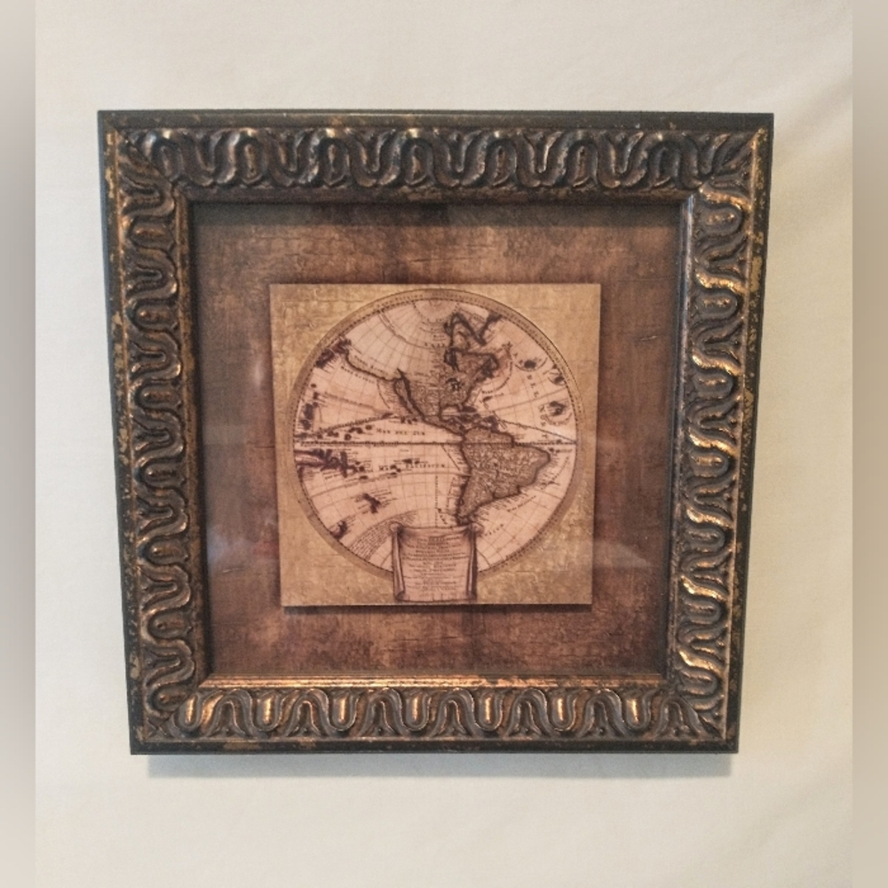 Vtg Global Shadowbox - Ornate Black & Gold Frame